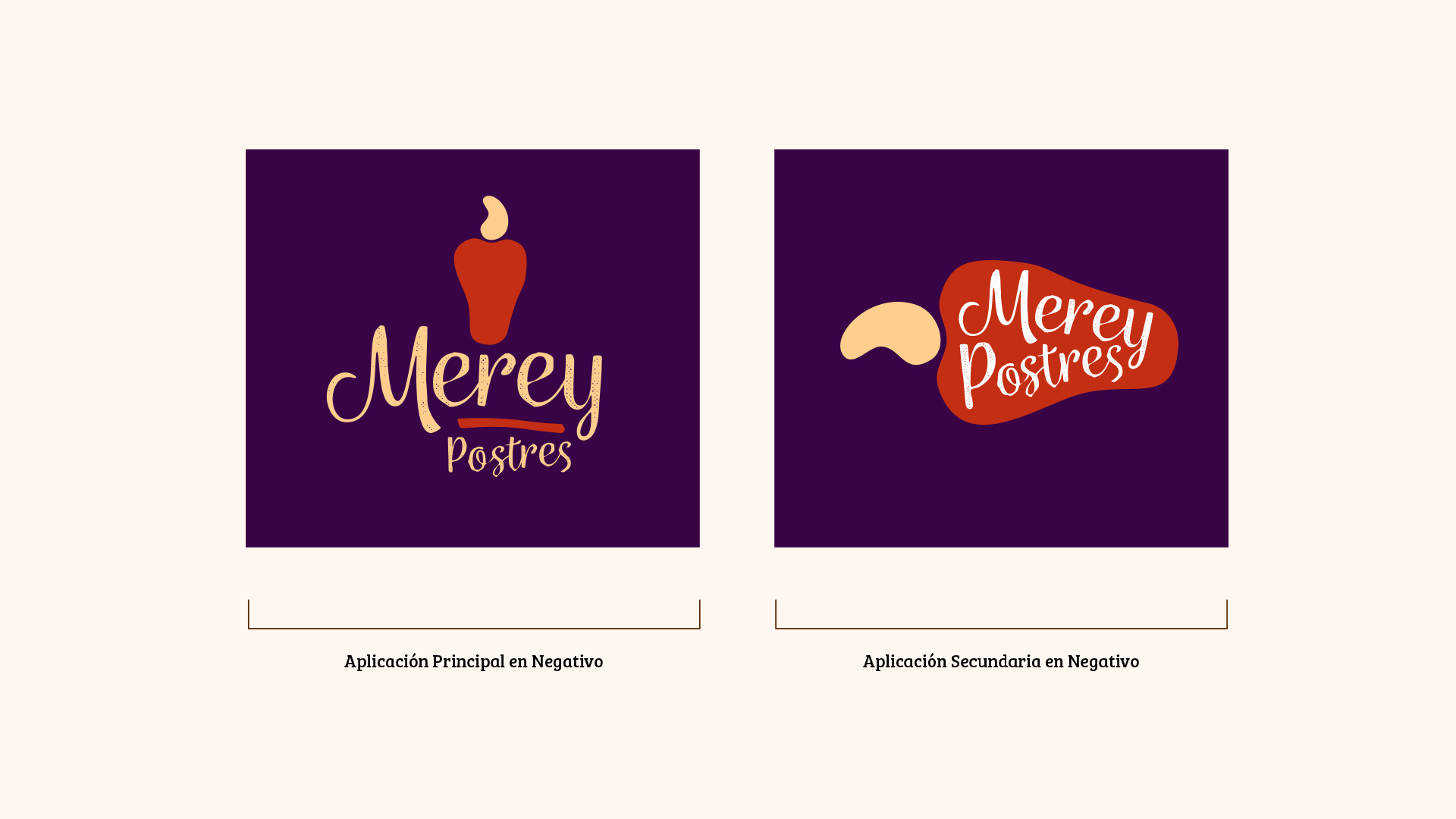 Merey Postres - Logos en fondo morado.